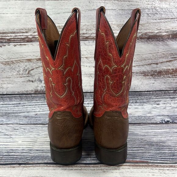 Lucchese Smooth Ostrich Red Brown Leather Square Toe Cowboy Boots M1805 Mens 8.5 - Picture 6 of 12